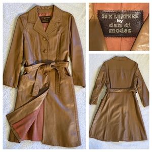 Vintage 24K Dan Di Modes Brown Leather Trench Coat